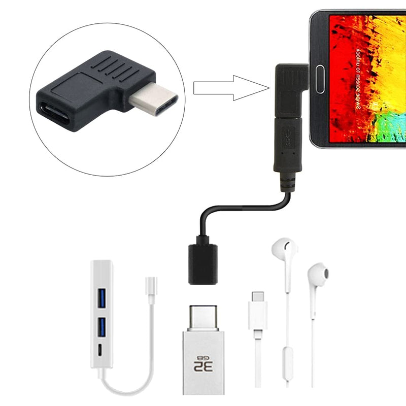 NFHK 90 Degree Right & Left Angled USB 3.1 Type-C Male to Female Extension Adapter for Laptop & Tablet & Mobile Phone