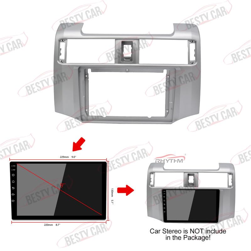Fits for Toyota 4 Runner 2010-2019 Silver Car Radio Stereo Fascia Frame Double DIN 9 inch Dash Installation Mounting Kit