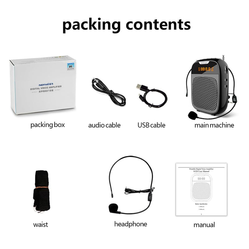 NORWII Mini Voice Amplifier Portable Rechargeable Bluetooth Speaker 4000mAh with Wired Microphone Headset & Waistband, PA system Personal Voice Amplifier for Teachers, Tour Guides, Meeting, Coaches