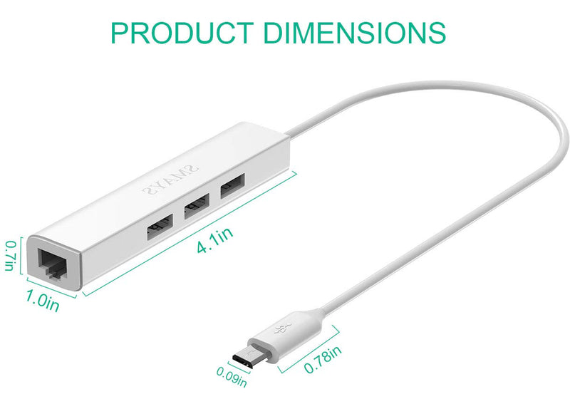 Ethernet Adapter for Google Chromecast Ultra Audio 1 2, Fire Stick -Micro b | Micro USB OTG Cable, Rj45 Port, USB Hub Powered