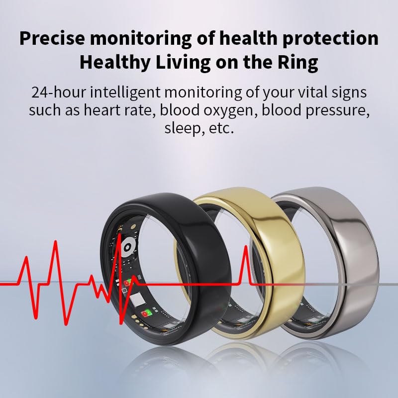 Smart Ring Health Tracker for Men WomenHeart Rate, Blood Oxygen, Sleep Monitor, Step Counter,5ATM Waterproof, Remote Camera Control No Subscription Fee Fitness Ring with Charging Case (Silver, 11#) Silver 11#