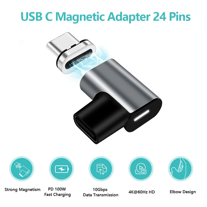 USB C to USB Adapter Magnetic Connector + USB C Magnetic Adapter Right Angle PD 100W Data Transfer Compatible with MacBook Pro/Air/ Type C Devices