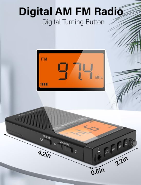 [AUSTRALIA] - AM FM Portable Radio Personal Radio with Excellent Reception Battery Operated by 2 AAA Batteries with Stero Earphone, Large LCD Screen, Digtail Alarm Clock Black 