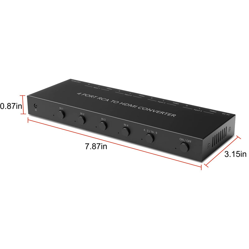[AUSTRALIA] - 4 Port RCA to HDMI Converter 1080P/720P RCA Composite CVBS AV Switch to HDMI Converter Adapter Support 4:3/16:9 Switch, for Sega Xbox PS1 PS2 PS3 N64 NGC SNES WII VHS VCR Camera DVD(With Remote） 4 Way RCA Converter 
