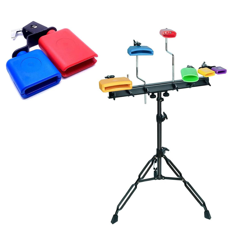 Jam Block Musical Percussion Instrument Plastic Latin Drum Instrument Dual Mounted Bell (Red-Blue) Red-Blue