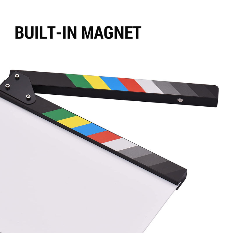 Andoer 30 x 24cm Acrylic Film Clapboard Movie Directors Clapper Board Slate Cut Action Scene Blank Clap Board Dry Erase with Multicolored Sticks