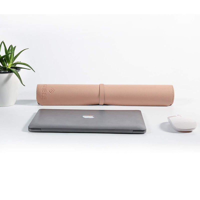 GUBEE PU Leather Multifunctional Office Desk Pad Mat,Waterproof Non-Slip Anti-Dirty Mouse Pad Mat for Office and Home,Travel,Large Size 31.5x15.75x0.08inch (Pink) Pink