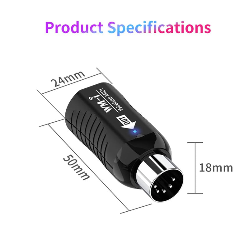 MIDI Adapter Rechargeable Audio Transmitter Receiver 2.4GHz Ultra-Low Latency Built-in Silent Portable MIDI Connector for Wind Instruments Guitar Digital Piano Keyboard