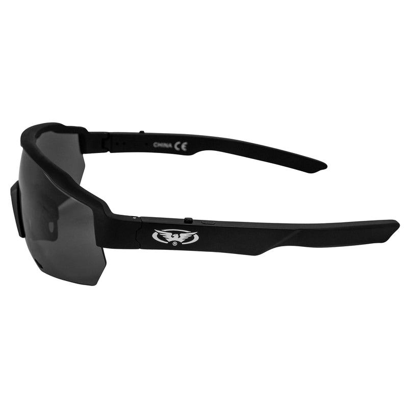 Global Vision Jam 1 Black Cycling Glasses Wireless Bluetooth Safety Glasses ANSI Z87.1 Hands-Free Calls & Music W/Hard Case Smoke