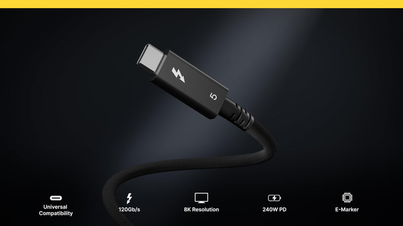 CalDigit Thunderbolt 5 Pro Braided Cable - 120Gbps 240W Power Delivery, Compatible with Thunderbolt 3, 4, USB4 Type C, MacBook Pro, iMac, iPhone 17 Max, Black (1m/3.28ft/39.37") 39.37 Inches