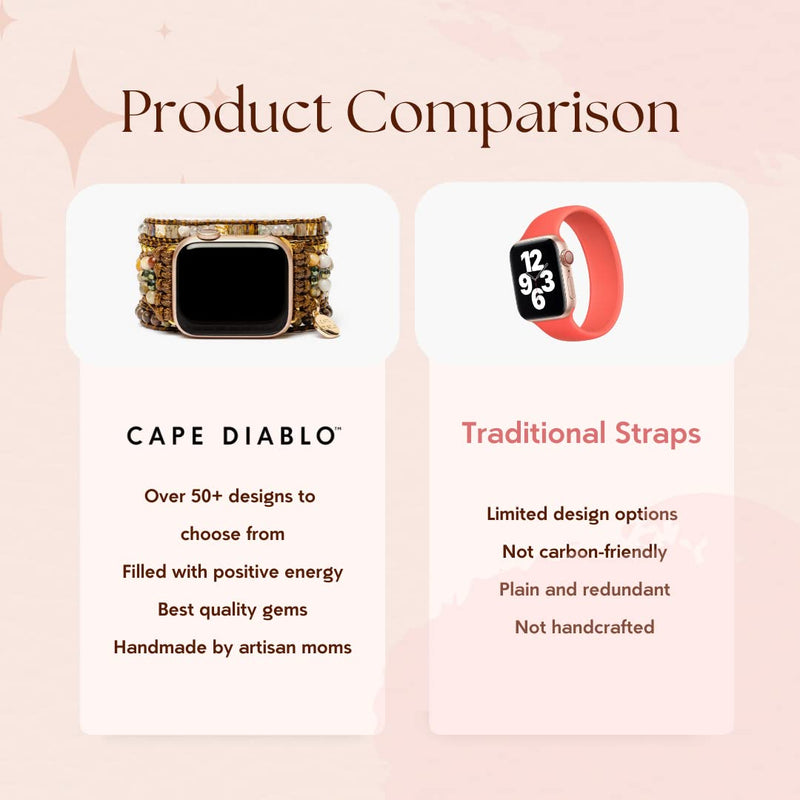 Cape Diablo Handmade Boho Watch Band Compatible with Apple Watch 49MM 45MM 44MM 42MM 41MM 40MM 38MM Beaded Wrap Bracelet for iWatch SE/9/8/7/6/5/4/3/2/1, Fancy Strap for Women Moonlight Goddess