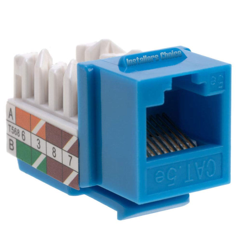 Cat5e Keystone Ethernet Wall Jack Punch Down UTP 45-Degree (Easier Termination Than 90-Degree), RJ45 Slim Profile Speed Termination 45° Angled Blue (50 Pack) 50 PCS