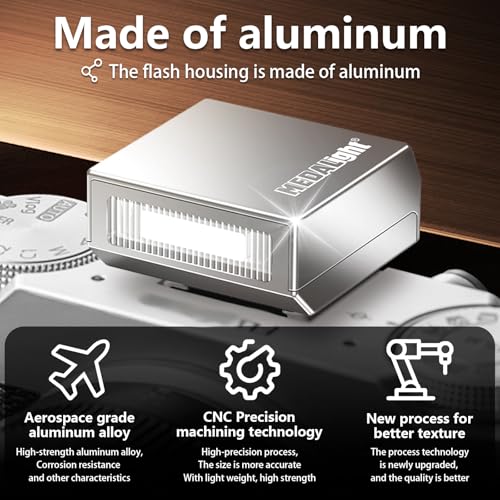 MEDALight New Aluminum F1s Mini Camera Flash for Ricoh GR3/GR3X/Fuji/Sony ZV1/Nikon/Canon/Olympus/Digital Film Cameras,Portable Hot Shoe Speedlite for DSLR Camera(Silver) Silver