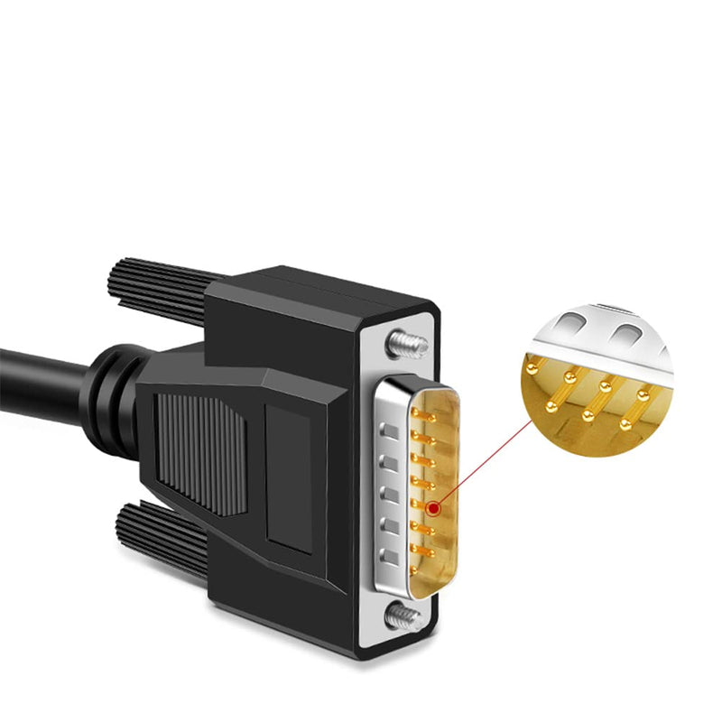 10ft DB15 RS232 15 Pin Serial Extension Cable, Male to Female 15-Pin Gold Plated Connecter Straight Through Cord