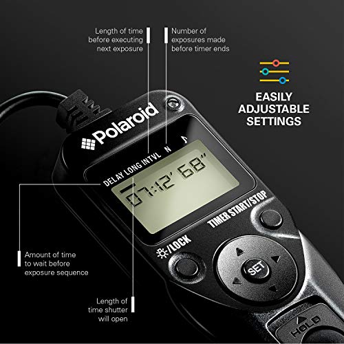 Polaroid Shutter Release Timer Remote Control For Nikon D90, D3100, D3200, D3300, D5000, D5100, D5200, D5300, D7000, D7100, D750, DF, D600, D610, P7700, P7800 Digital SLR Cameras