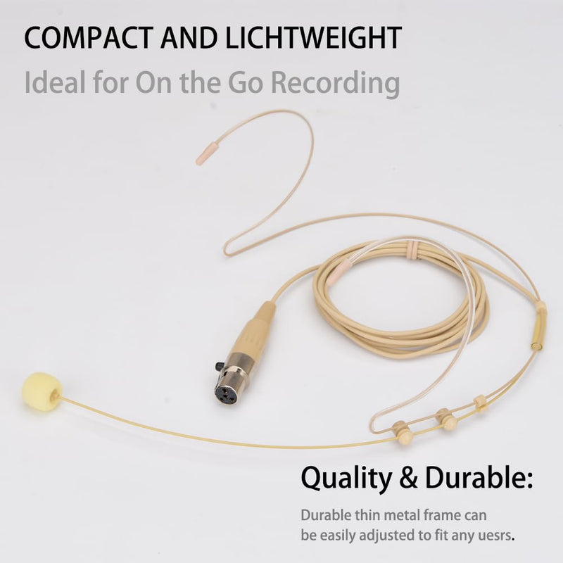 YXG Headworn Earset Over Ear Hanging Mic Low Profile Light-Weight Microphone Compatible with Shure Wireless System Bodypack Transmitter with 1.45m Cable Mini XLR 4 Pin TA4F Plug(Skin Tone), Beige MIC