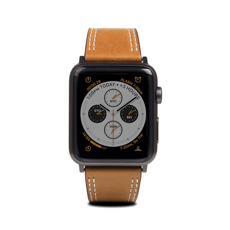 [SLG DESIGN] D+ Italian Temponata Leather Strap Band for Apple Watch 4 44mm 42mm iWatch Series 1 2 3 Nike Sports Replacement Strap Bands Dressy Black Stainless Steel Adapters (Tan) Tan