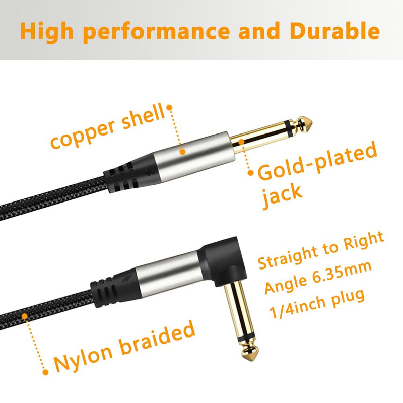 2-Pack Guitar Cables 1/4 Inch 6.35mm Male to Male Jack Right Angle to Straight Nylon Braided TS Mono Instrument Cable (16FT) 16FT