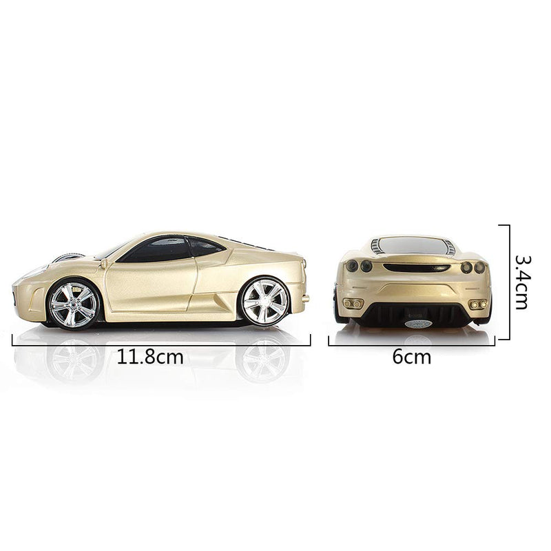 ECOiNVA Wireless Sports Car Mouse Optical 2.4G Nano USB AA Battery Desktop Laptop Mice (Gold) Gold