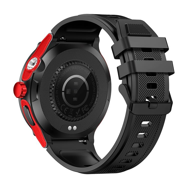 KT76 Outdoor Sport Smart Watch 1.53-inch HD Touch Screen 3ATM Waterproof Multifunction Smartwatch Ultra Powerful Flashlight Compass Heart & Health Monitoring Voice Assistant (Red) Red