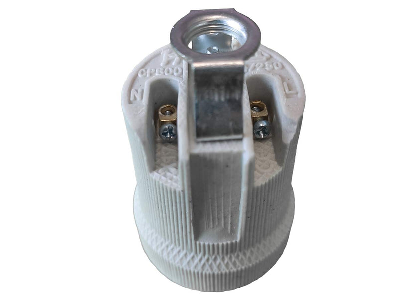 LEDLUX 2 Pack E27 Ceramic Lamp Holder with Screw Terminals for Electric Wires and Iron Hooks for Hanging Construction Site Insert