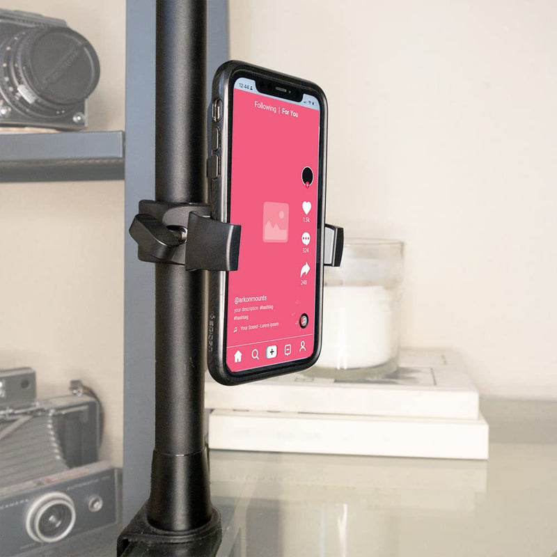 ARKON Mounts Mobile Grip 5 Phone Holder with Clamp Mount | Secure Spring-Loaded Holder | Clamp Phone Mount for Strollers, Treadmills, Bike | Compatible with iPhone, Samsung, & More