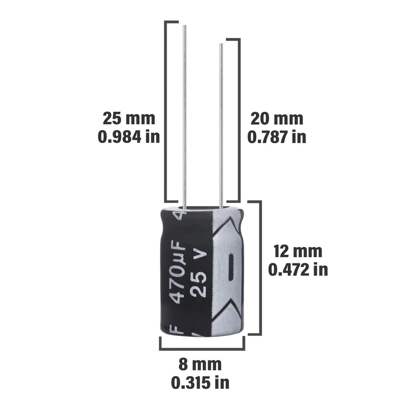 470uF 25V 8x12mm Electrolytic Capacitor 470 UF MFD 25 Volt 0.32x0.47in Aluminum Capacitors (Pack of 15) 470uF 25V 8x12MM