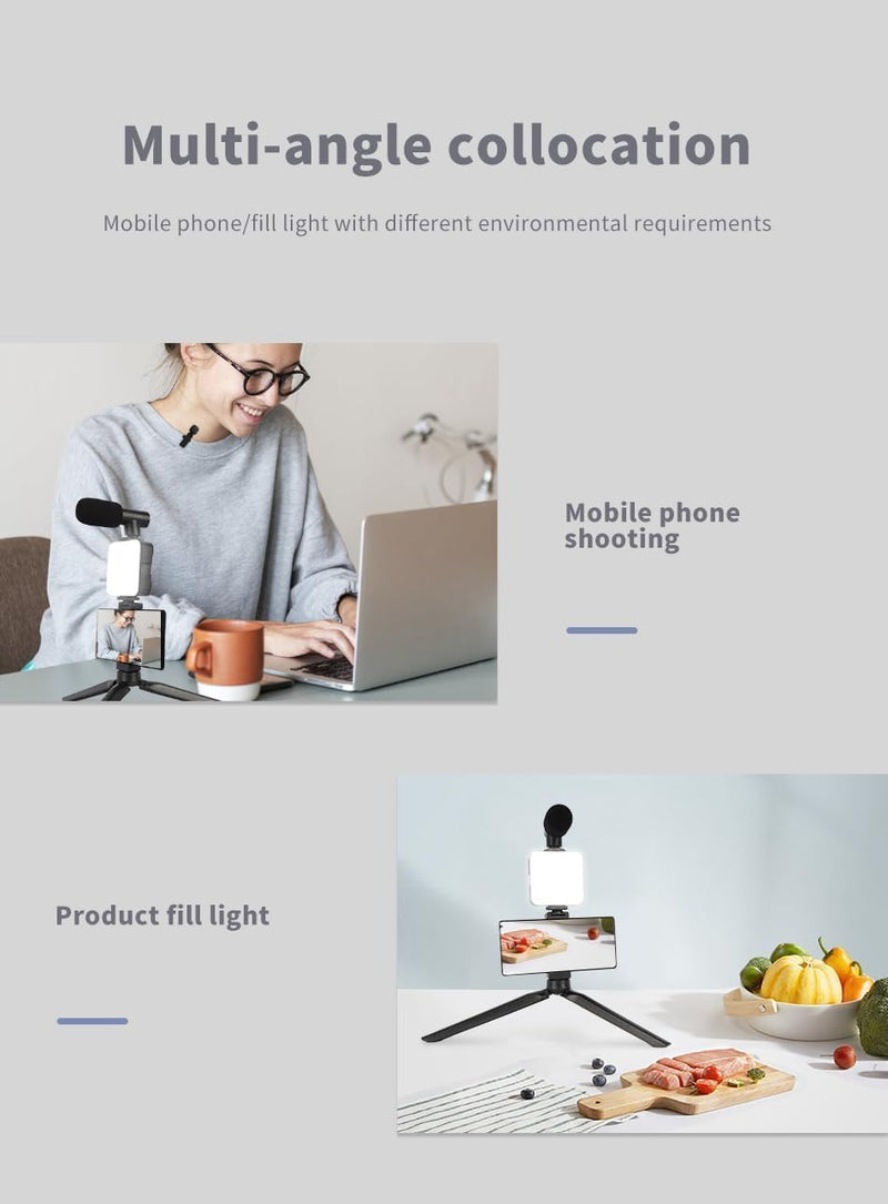 Starter Vlogging Kit for iPhone, Android with 10" Tripod, 36 LED Light, Phone Holder Mount and Mini Shotgun Microphone for Live Stream, Video Calls, Vlogging, YouTube, Instagram TikTok 1) Starter Kit