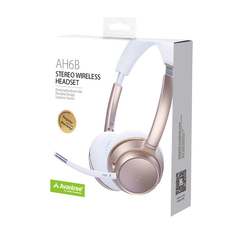 Avantree AH6B Bluetooth 5.0 Headset with Mic, 22+Hr Talk Time, Soft Padding, Lightweight, Wireless On-Ear Headphone with Microphone for PC, Computer, Laptop, Skype, Work from Home, Champaign Gold