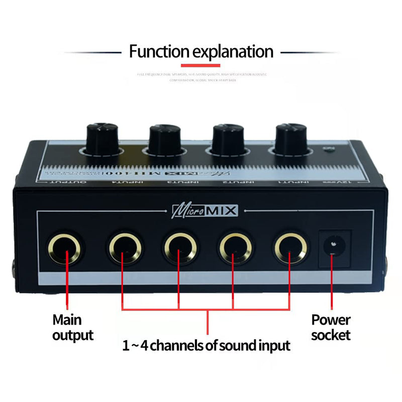 mix electronic organ accompaniment 6.35 ts 6.5 mm jack bass mono Microphone 1/4 inch Guitar mic Professional Sound Mixer Low-Noise Audio Amplifier for Keyboards Musical Instruments