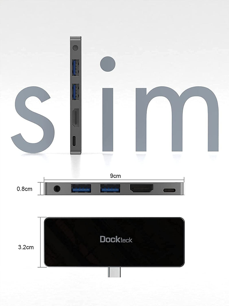 iPad USB C Hub Adapter, Dockteck 5 in 1 Dongle with 4K@60Hz HDMI, Type C to 3.5mm Audio Headphone Jack, 100W PD and 2 USB 3.0, for iPad Pro 2021 2020 M1/12.9/11, iPad Air 5/4, iPad Mini 6 Accessories