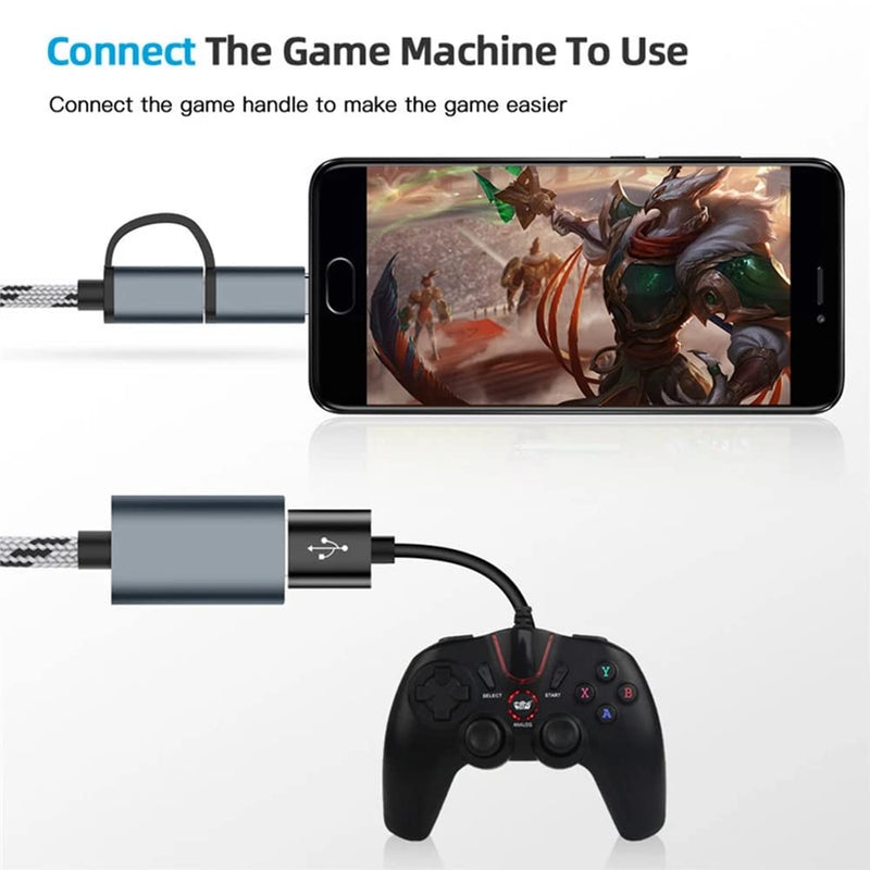 OTG Adapter Cable,2 in 1 USB to Type-C,USB to Micro USB Nylon USB 3.0 Interface Fast Transfer Connector Converter for Cellphone Charging Line (Grey) Grey
