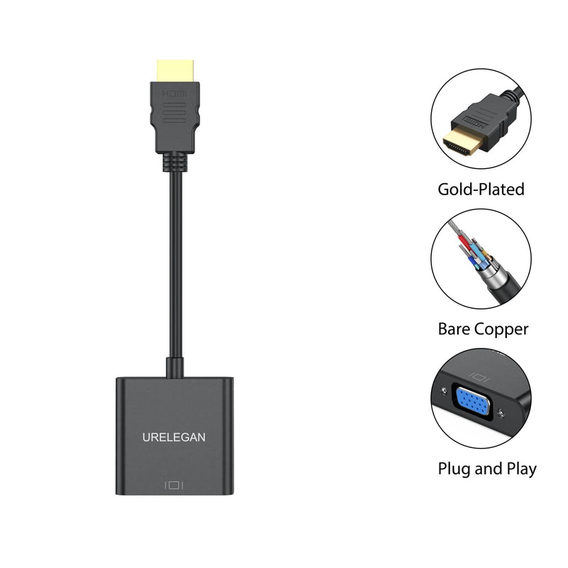 HDMI to VGA Adapter 10-Pack,(Male to Female) 1080P@60Hz | Computer HDMI to VGA Monitor Adapter for Computer, Desktop, Laptop, PC, Monitor, Projector, HDTV, Chromebook, Raspberry Pi 0.5FT
