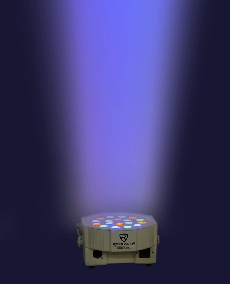 [AUSTRALIA] - Rockville RockPAR50 White Compact 24W LED RGB Par Can DJ/Club/Stage Wash Light, DMX Control, Daisy-Chain Power, Sound-Activated, for Parties, Weddings, and Live Performances 