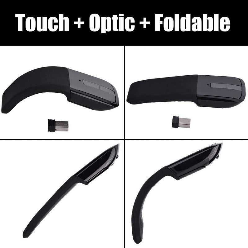 USB Foldable Wireless Touch Mouse, Arc Touch Mouse Mice with USB Receiver for PC/Laptop/Smart TV, Stylish Appearance(Black)