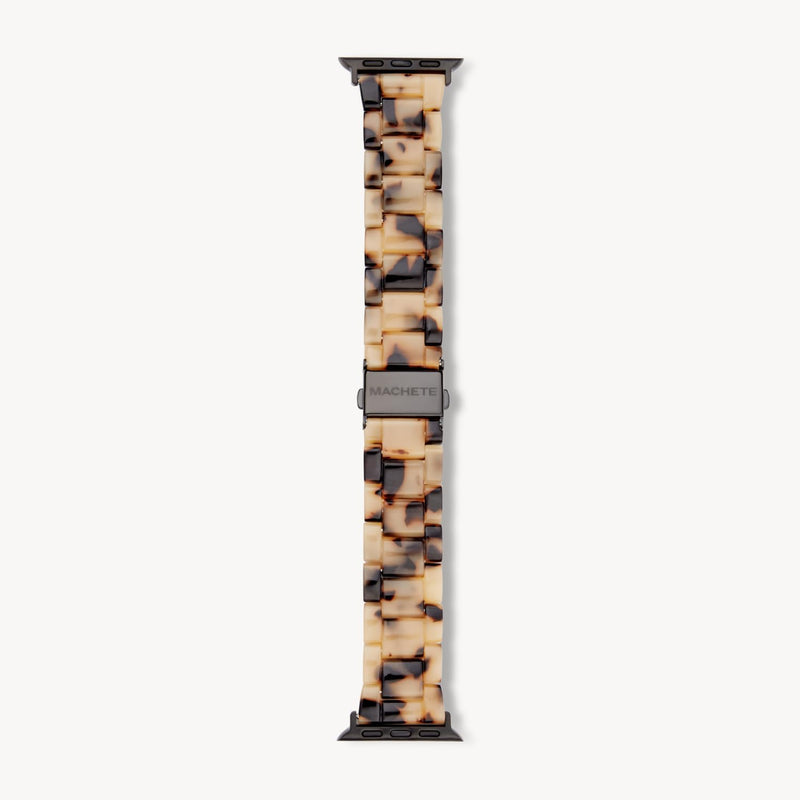 MACHETE Compatible with Apple Watch Band Stainless Steel Buckle Strap Acetate Resin iWatch Band for Ultra 2 1 Series 9/8/7/6/5/4/3/2/1/SE Women Men 42mm/44mm/45mm Blonde Tortoise - Black Hardware