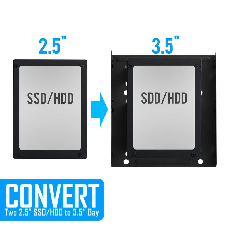 SSD Metal Mounting Bracket Kit, 2.5 to 3.5 Hard Drive Adapter, Compatible with Any 2.5 to 3.5 Drive Bay, with SATA Data Transfer Cable and SATA Power Cable