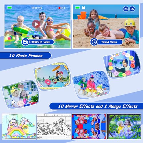 Ourlife 1080P Waterproof Camera Underwater Digital for Video Upgraded Navy-blue