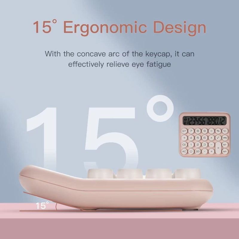 Mechanical Switch Calculator, Pink Calculator Cute 12 Digit Large LCD Display Big Button Calculator Clear Standard for Daily and Basic Office,Automatic Sleep,with Battery