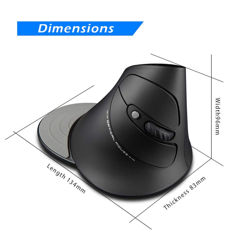 Zelotes Vertical Ergonomic Mouse, Wireless Mouse, 2400DPI, 6 Buttons Optical Mouse Cordless Mice for Laptop,Computer,PC,Black