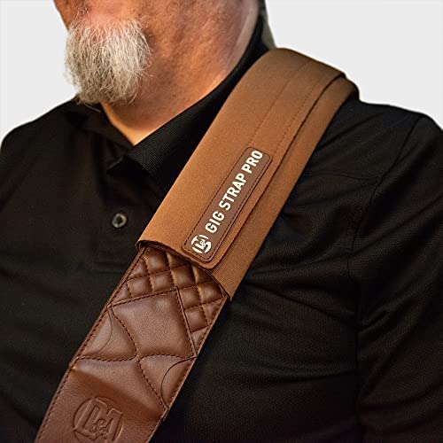 GIG STRAP PRO: World's Most Advanced Guitar Strap Pad w/Patented acupressure technology, relieves back & shoulder pain Brown