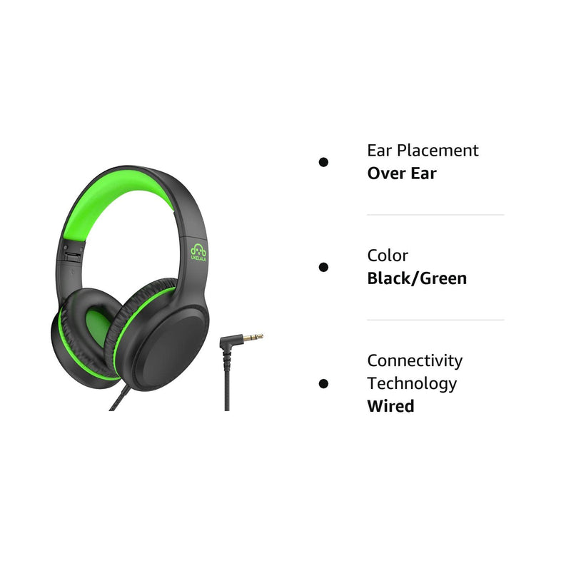 Green Wired Headphones for Boys Portable On Ear Youth Headphones for School Airplane Travel Lightweight Portable Compatible with Pad Computer Laptop for Adults Student Children Girls Kids Black/Green