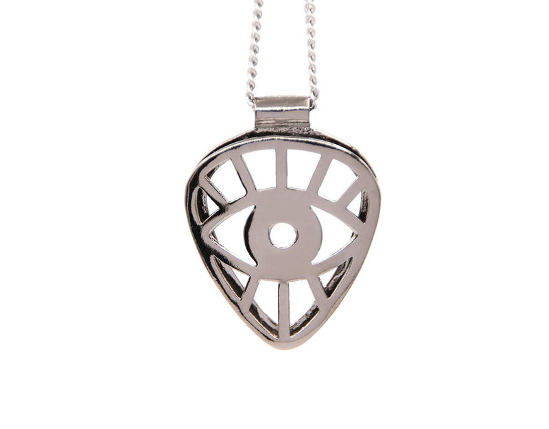 Eye Shaped Guitar Pick Holder Necklace for Guitarists/guitar picks keeper storage pendant necklace stainless steel music lovers musicians gifts (Metal Black) Metal Black