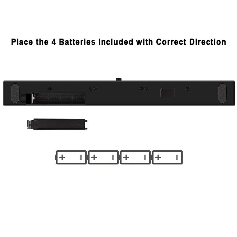 Replacement Wii Wireless Sensor Bar, Infrared IR Ray Motion Sensor Signal Receiver for Nintendo Wii and Wii U Console with Stable Stand and 4 AAA Batteries(Black) Black