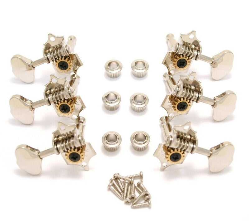 Grover V97N STA-TITE 14:1 Open Gear Guitar Tuners Vintage Style Nickel Tuning Machines 3+3 with Butter Bean Button For Solid (Vertical) Headstock with Tonebird Dunlop Polish Cloth Bundle