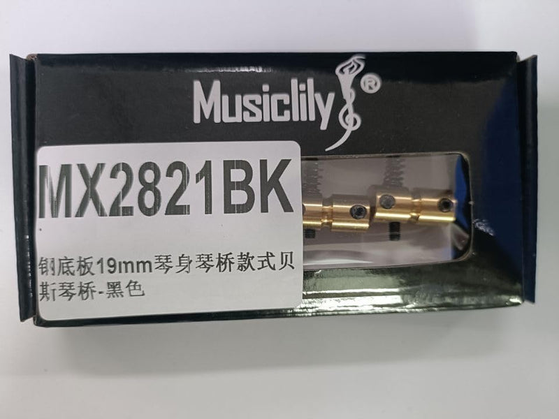 Musiclily Pro 19mm 4-String Bass Hardtail Bridge with Brass Saddles and Steel Plate, Black
