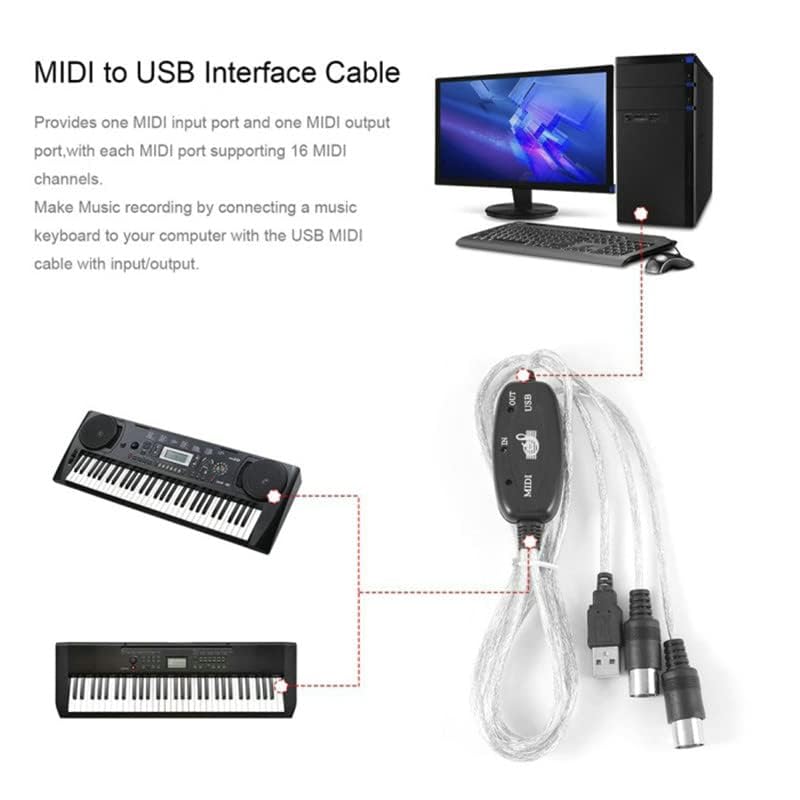 USB MIDI Cable Adapter, B60 Midi USB Cable Interface Converter 5-Pole in Out Midi to USB Adapter 2m