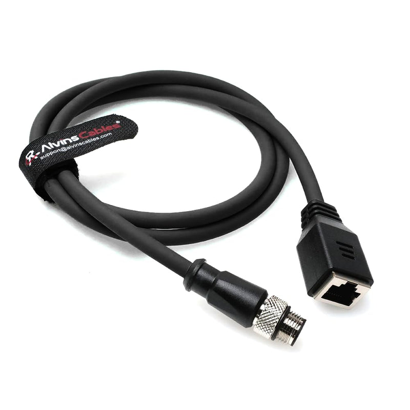 Alvin's Cables M12 D-Code 4 Pin Male to RJ45 Female Ethernet Cable for Industrial Camera Sensor, RJ45 Female Socket High-Flex Cat5e Cable for Automation Application 16.4ft/5m 5M Black