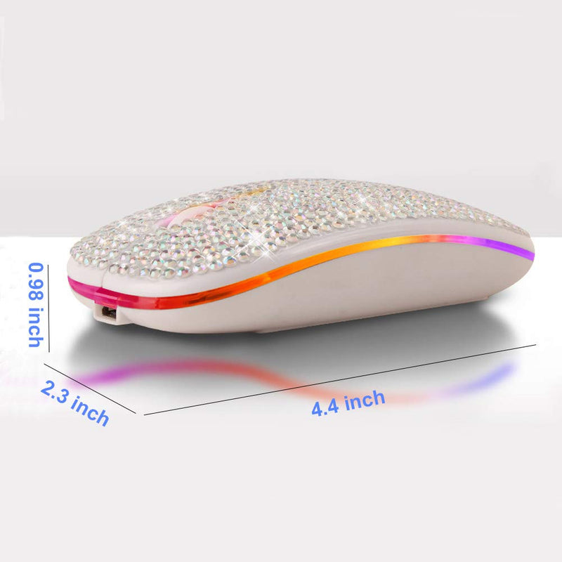 Attoe Bluetooth Mouse,Bling Dazzling 2.4GHz Rechargeable Wireless Mouse Slim Mouse with USB Receiver,Compatible with Notebook,PC,Laptop,Computer,MacBook,Great Gift idea for Her (White) White
