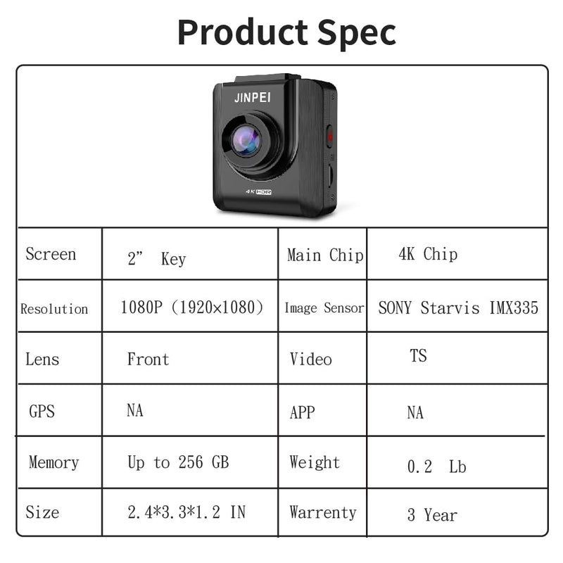 [AUSTRALIA] - 4K Front Dash Cam 64GB Included, Car Dashboard Camera Recorder with UHD 2160P, 2" IPS Screen, 150° Wide Angle, HDR, Night Vision,JD-19B-4K 